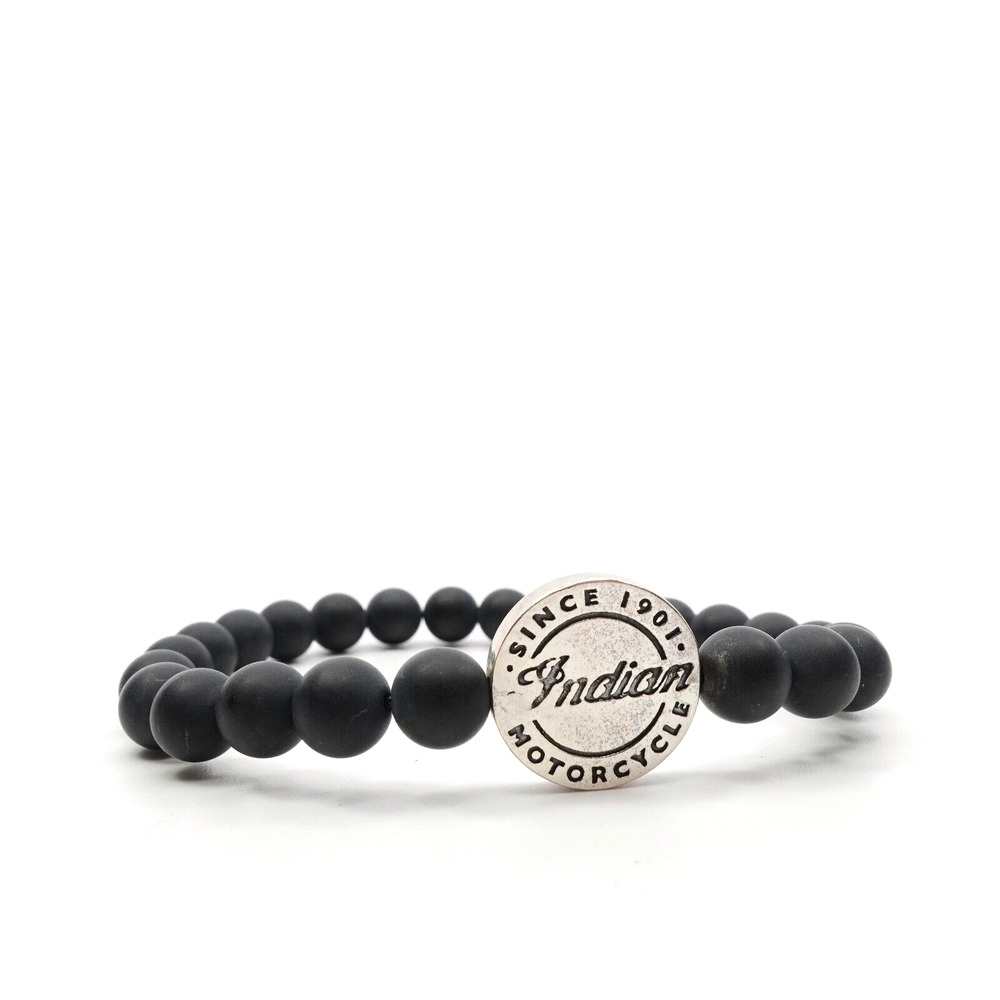 King Baby Black Beaded Indian Motorcycle Accent Bead Bracelet Silver .925 7.75